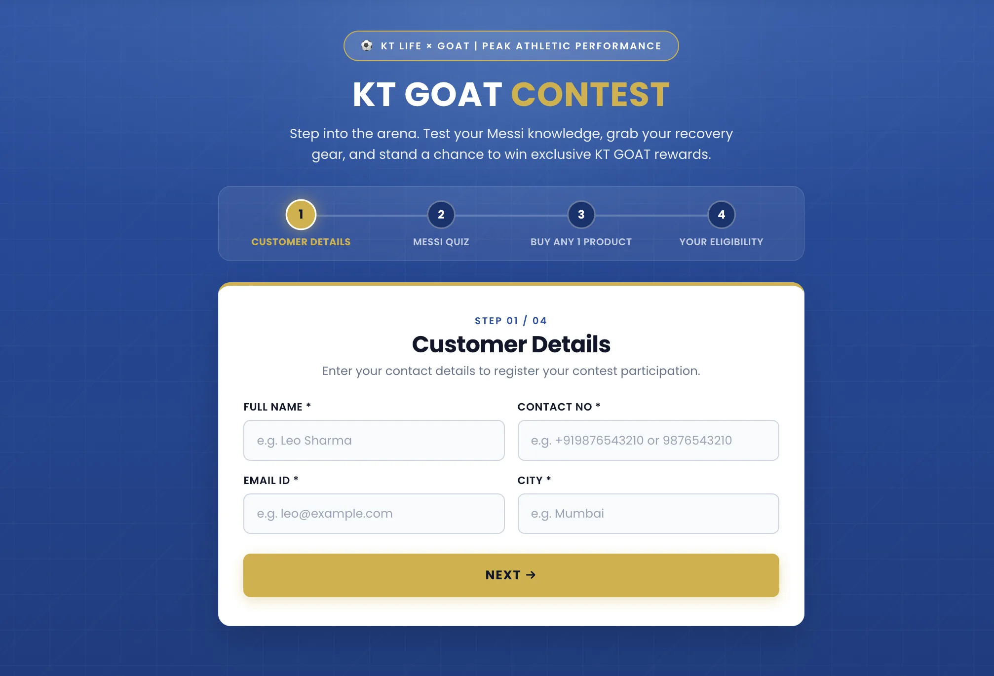 KT GOAT Contest interactive quiz landing page built by Debraj Roy for KT Life